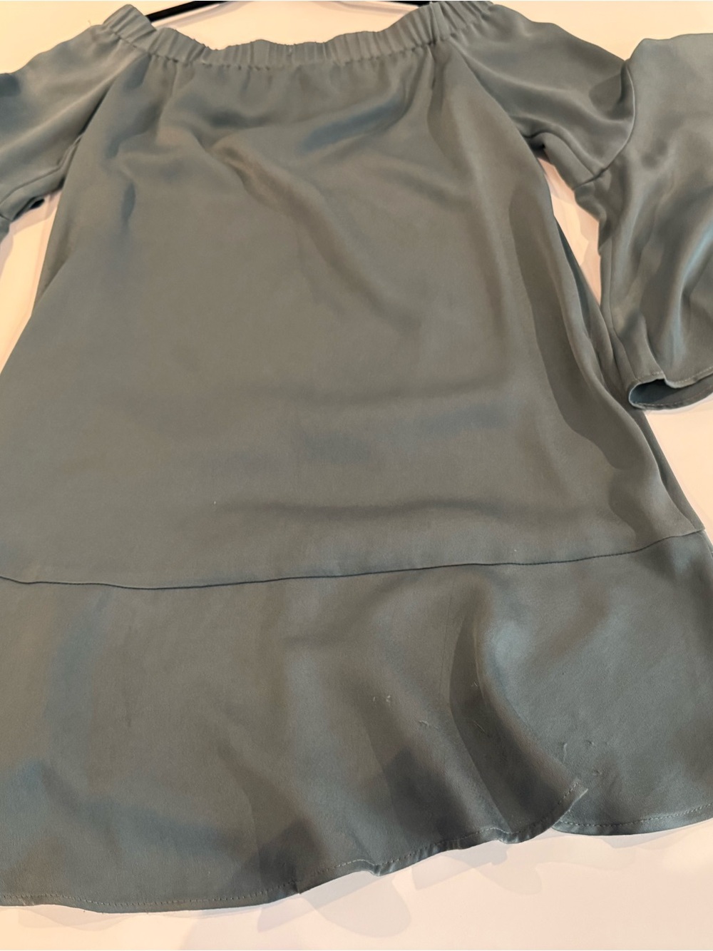 Zara Dusty Teal Off-Shoulder Ruffle Top